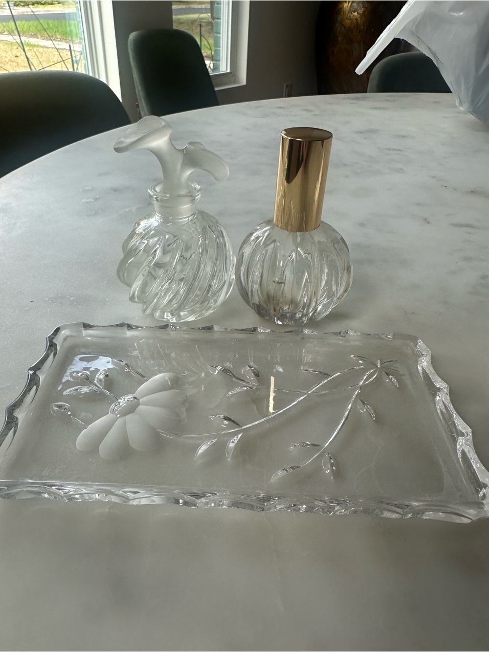 Princess House Crystal Decorative Tray and Perfume Bottles Set - White/Clear